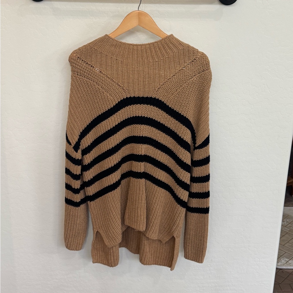 Old Navy Go-Recycled Tan Black Striped Mock-Neck Tunic Sweater Medium